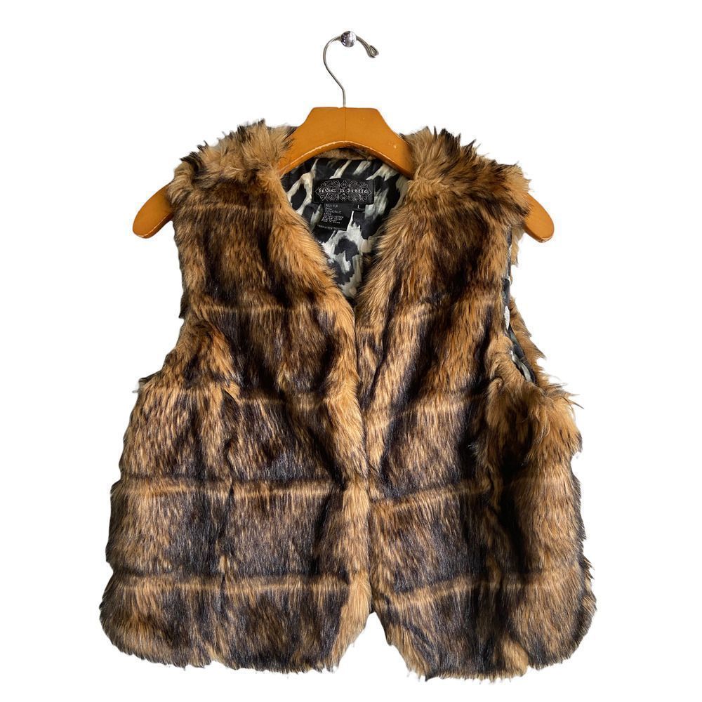 Live a Little Women's  Brown Black Faux Fur Vest ‎ Large